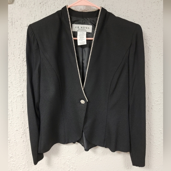 J. R. Nites vintage 80s Rhinestone Women's Blazer with Diamond Trim and Button - Picture 1 of 8